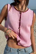 Love Letter Contrast Trim Buttoned Front Knit Summer Blouse