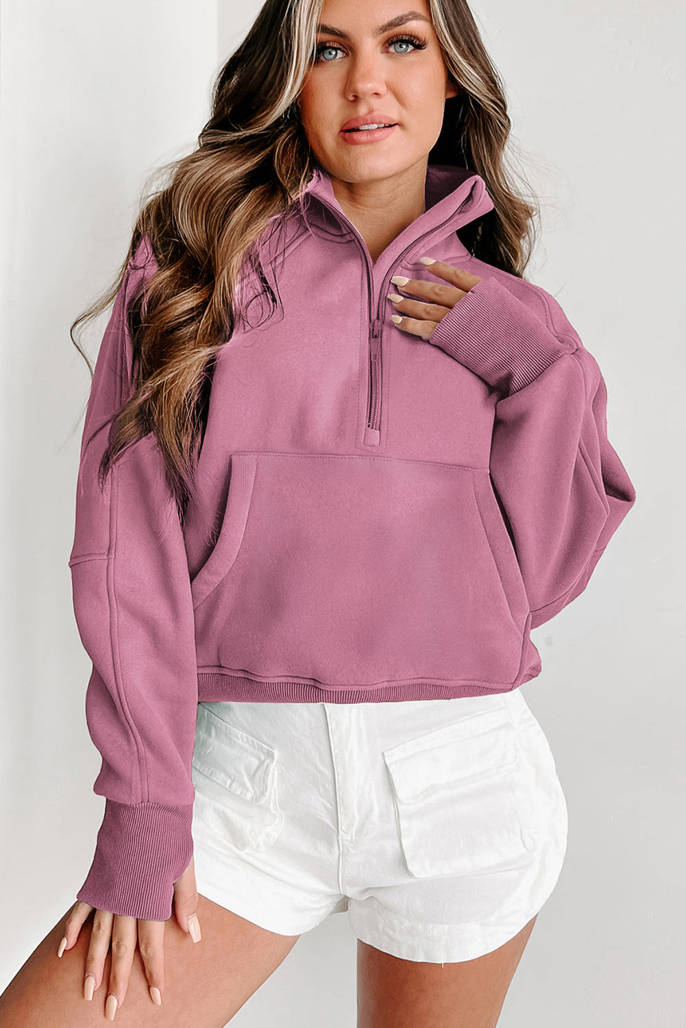 Active Era Rose Pink Collar Half Zip Up Pullover
