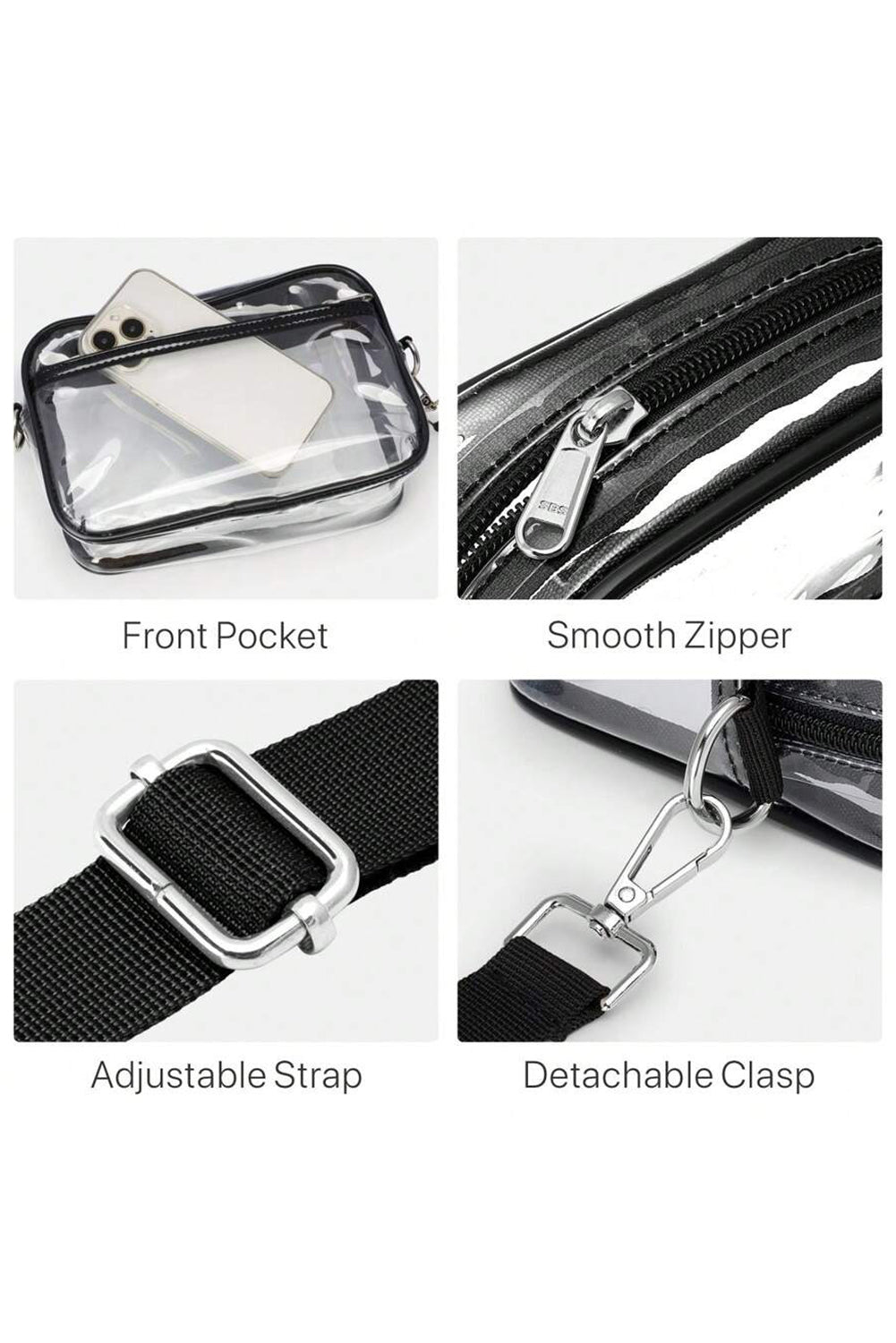 Party All Night Clear Multi-Pocket Contrast Edge Detachable Strap Clear Shoulder Bag