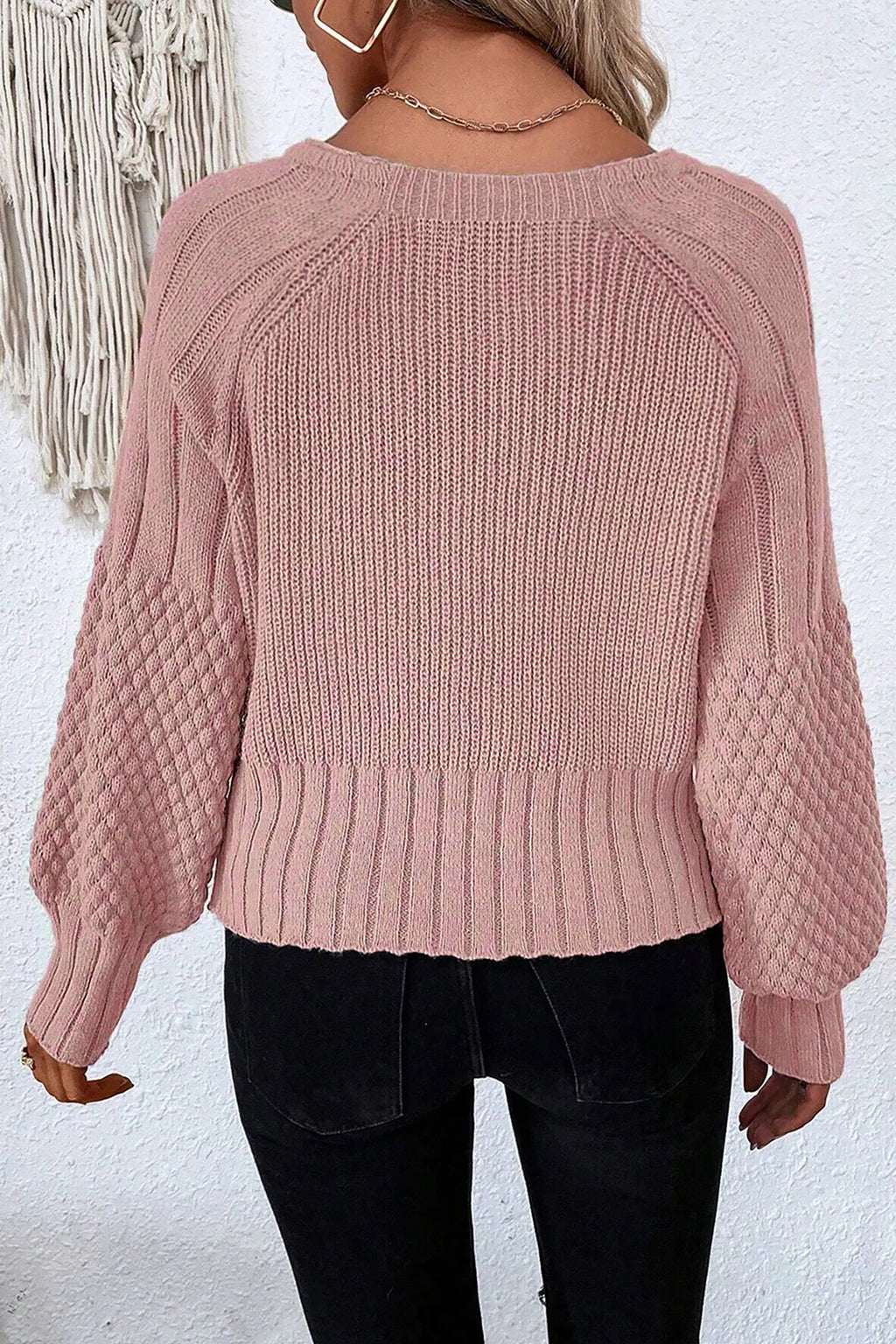 City Of Love Dusty Pink Mixed Texture Knit Button V Neck Sweater Cardigan