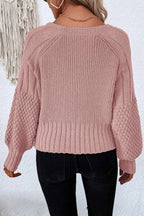 City Of Love Dusty Pink Mixed Texture Knit Button V Neck Sweater Cardigan