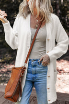 Cloud Nine White Fuzzy Buttoned Front Midi Solid Cardigan