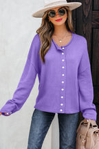 Sugarplum Purple Solid Color Knit Button Sweater Cardigan