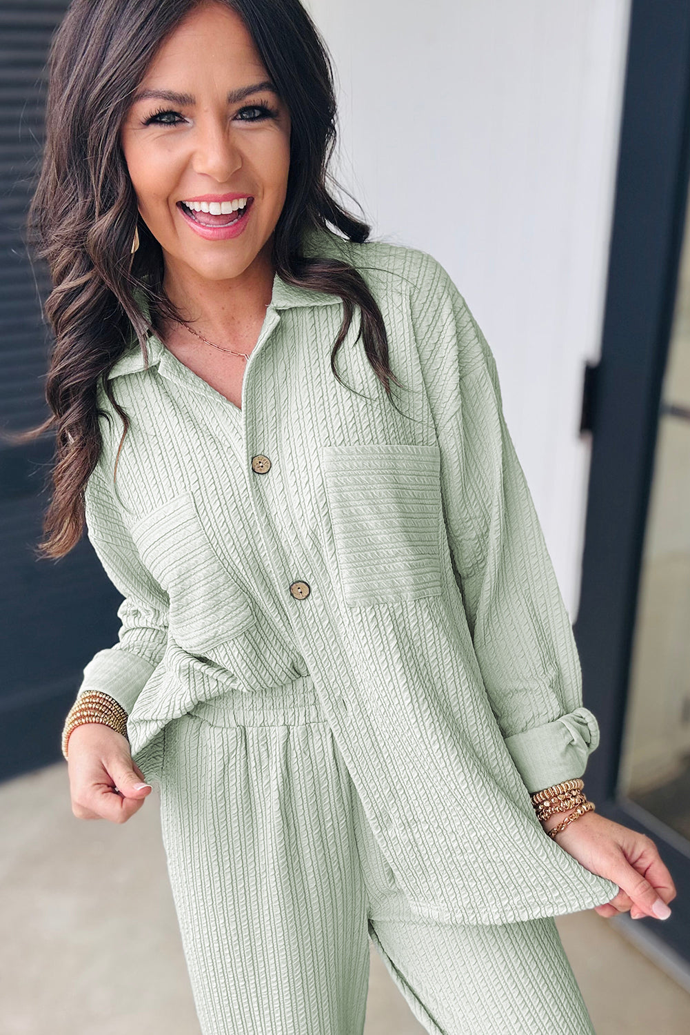 Daydreaming Pocketed Shirt and Pants Set