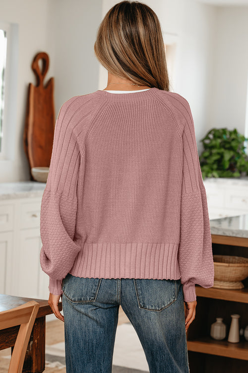 City Of Love Dusty Pink Mixed Texture Knit Button V Neck Sweater Cardigan