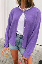 Sugarplum Purple Solid Color Knit Button Sweater Cardigan