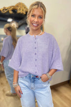 Lavender Haze 3/4 Sleeve Boxy Knit Button Down Sweater Cardigan