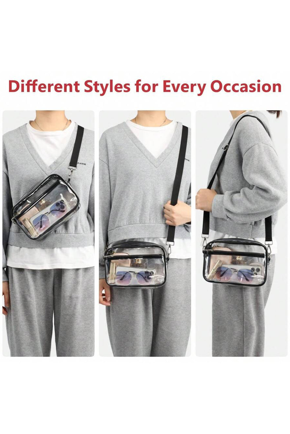 Party All Night Clear Multi-Pocket Contrast Edge Detachable Strap Clear Shoulder Bag