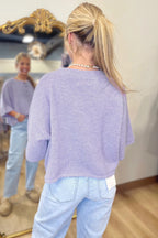 Lavender Haze 3/4 Sleeve Boxy Knit Button Down Sweater Cardigan