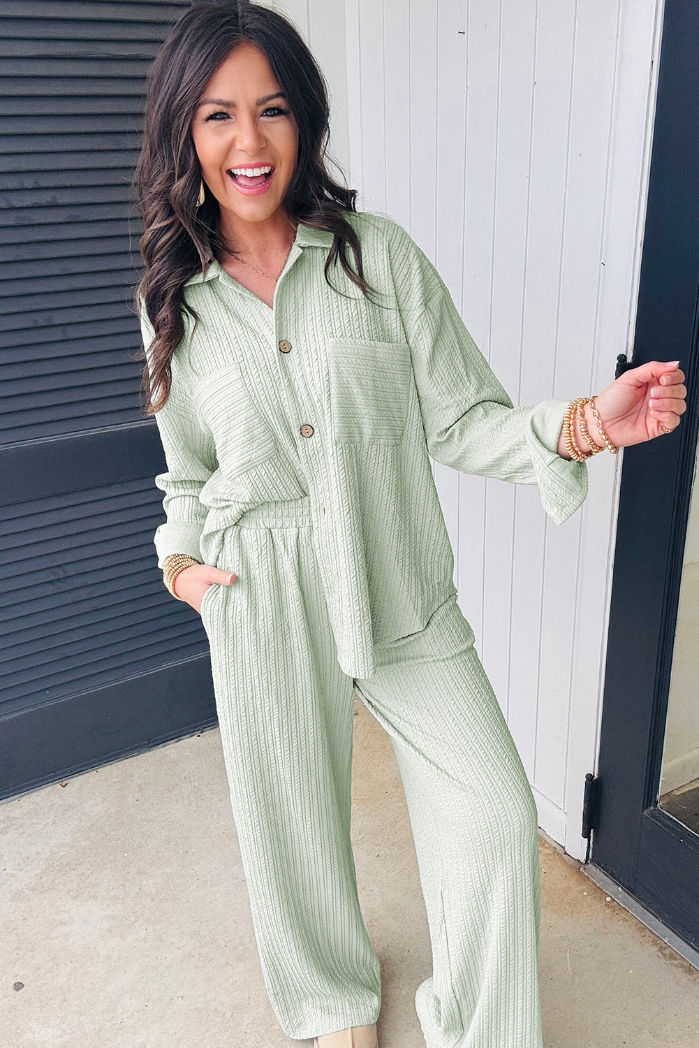Daydreaming Pocketed Shirt and Pants Set