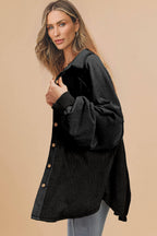 Back To Black Exposed Seam Pocket Loose Corduroy Shirt