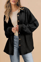Back To Black Exposed Seam Pocket Loose Corduroy Shirt