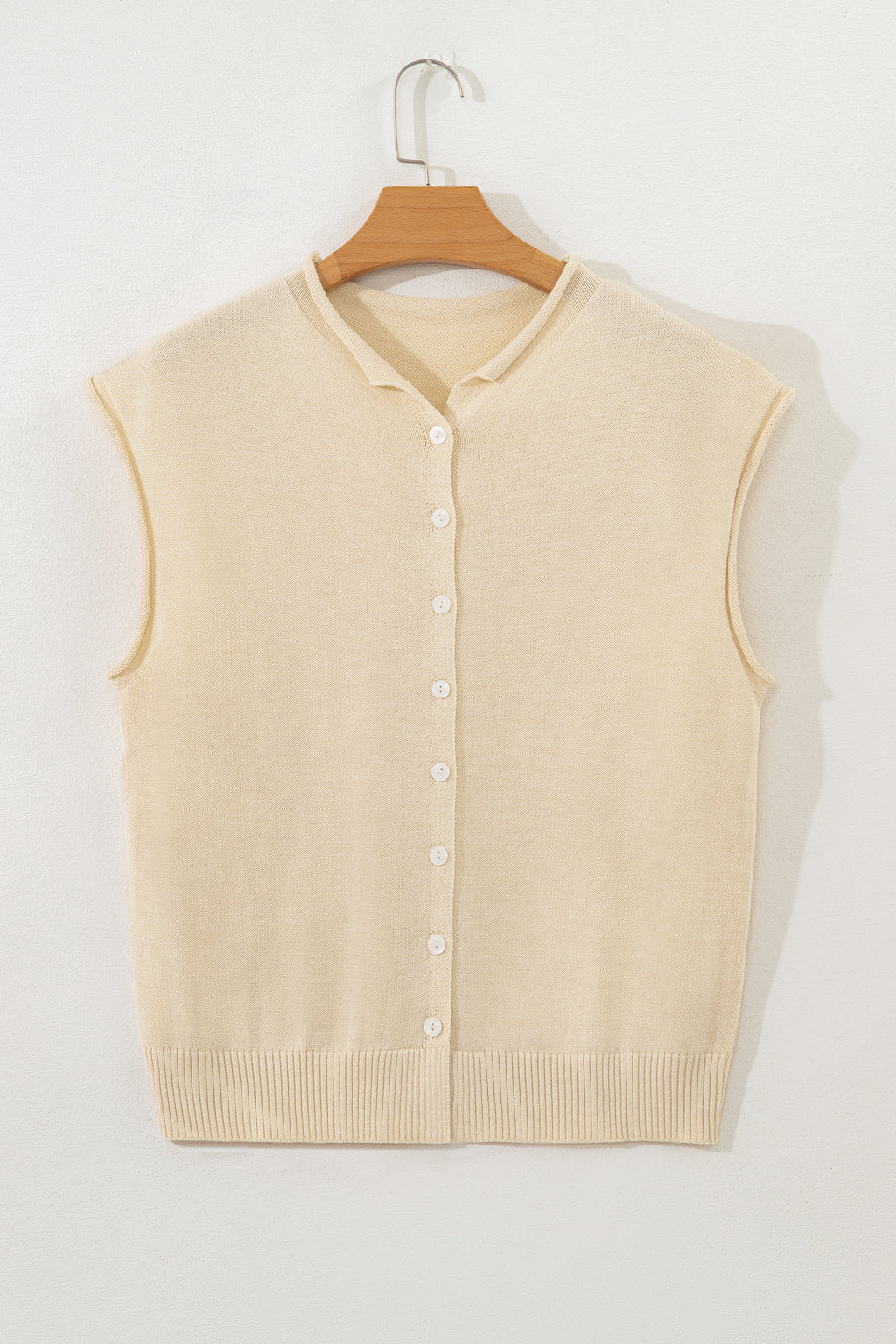 Limoncello Apricot Buttoned Front Rolled Hem Cap Sleeve Sweater Top