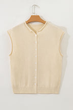 Limoncello Apricot Buttoned Front Rolled Hem Cap Sleeve Sweater Top