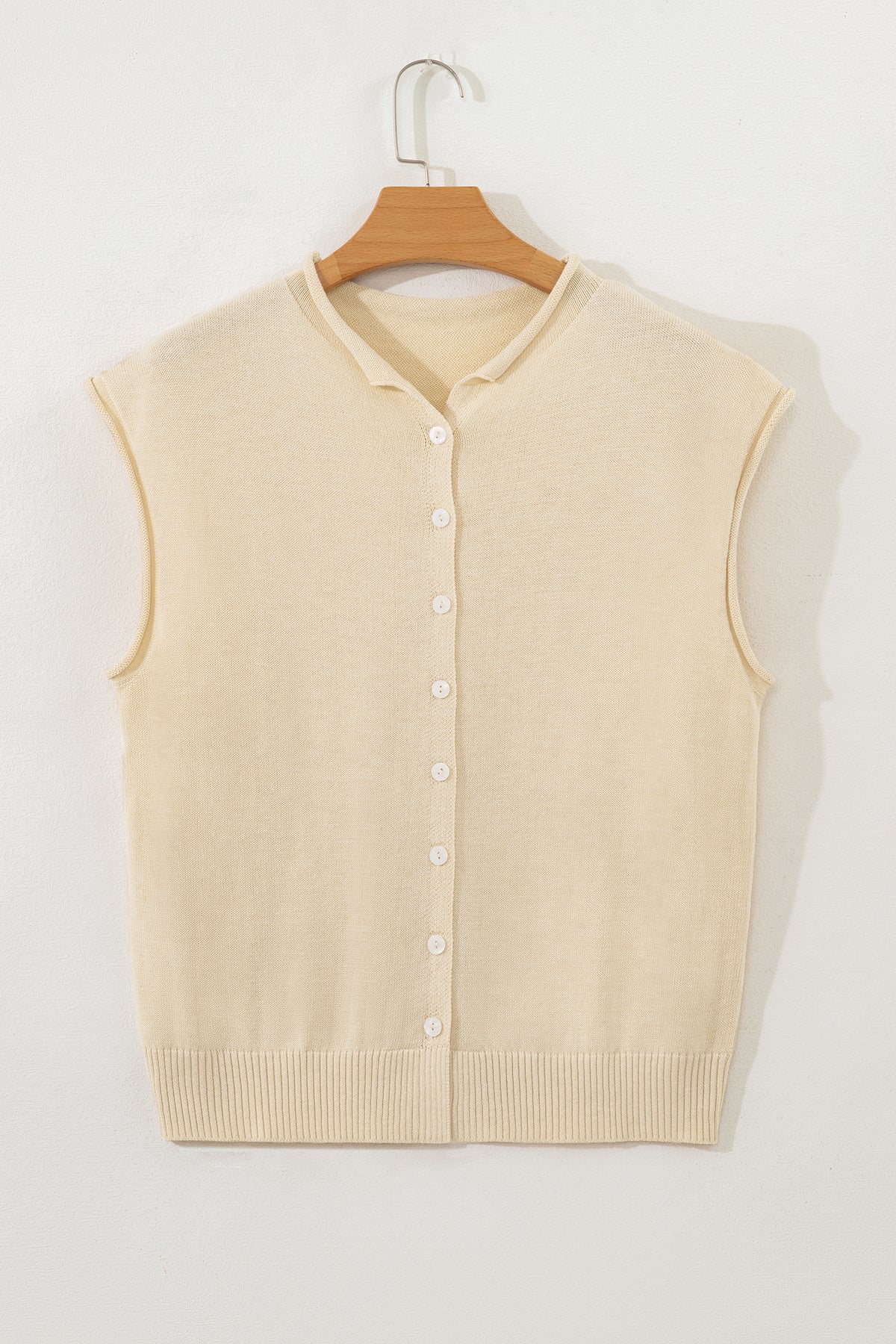 Limoncello Apricot Buttoned Front Rolled Hem Cap Sleeve Sweater Top