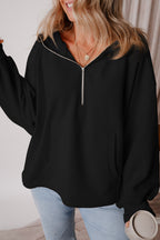 On The Go Black Oversized Half Zip up Hoodie