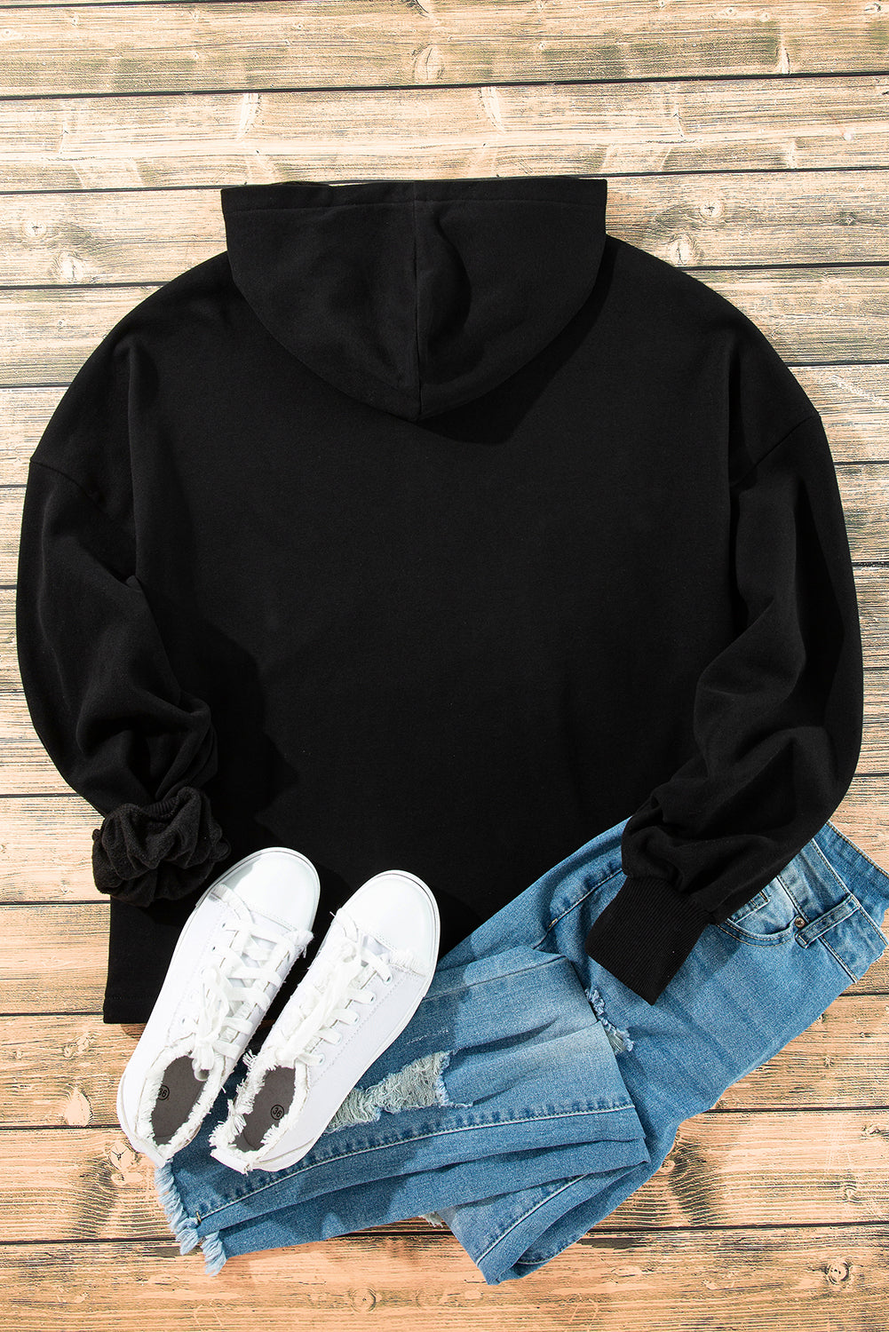 On The Go Black Oversized Half Zip up Hoodie