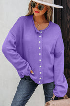 Sugarplum Purple Solid Color Knit Button Sweater Cardigan