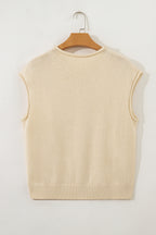 Limoncello Apricot Buttoned Front Rolled Hem Cap Sleeve Sweater Top