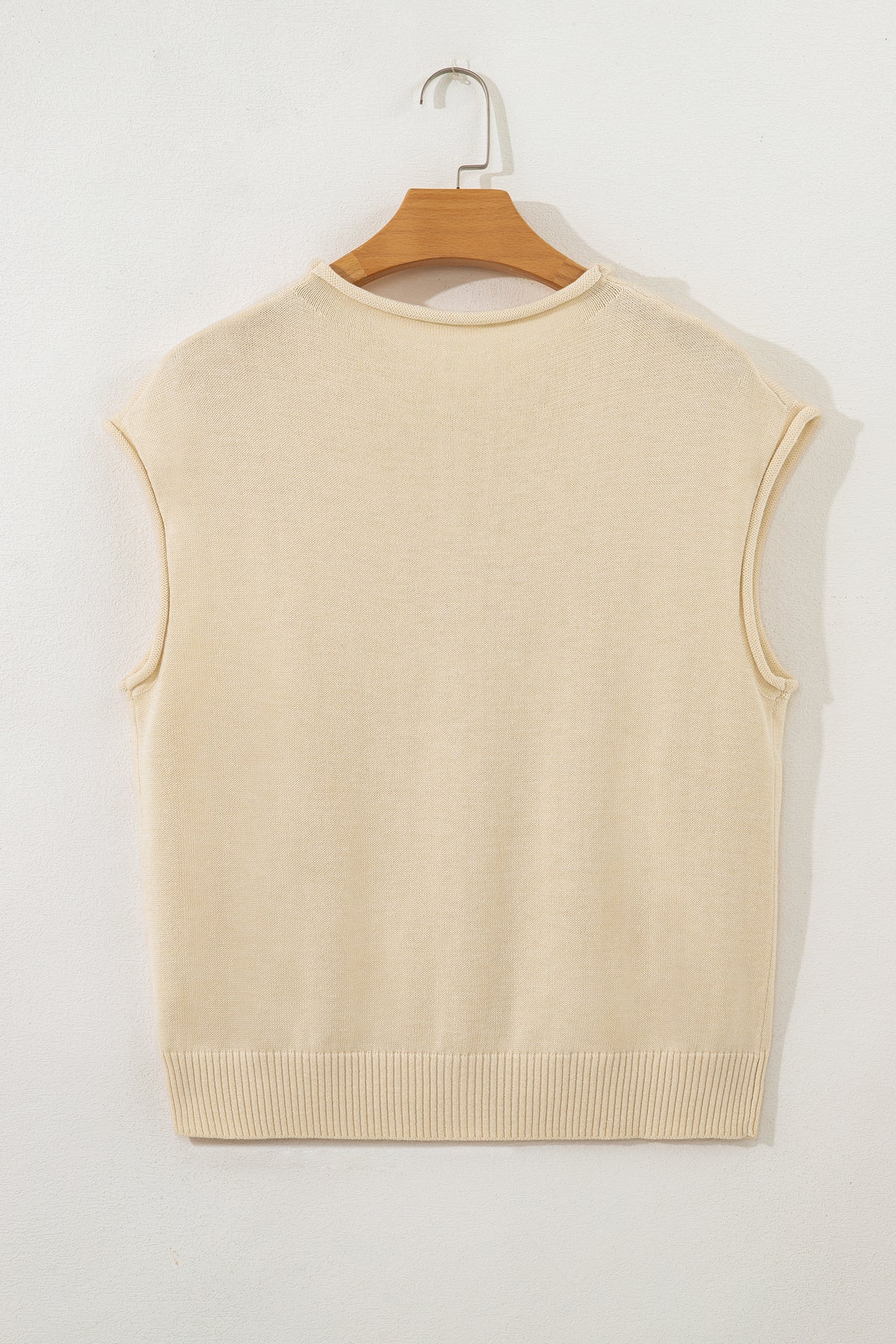 Limoncello Apricot Buttoned Front Rolled Hem Cap Sleeve Sweater Top