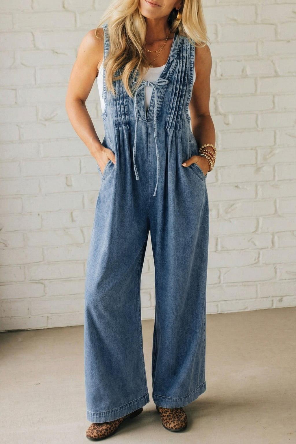 Wildflower Season Denim Wide Leg Jumpsuit