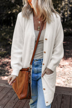 Cloud Nine White Fuzzy Buttoned Front Midi Solid Cardigan