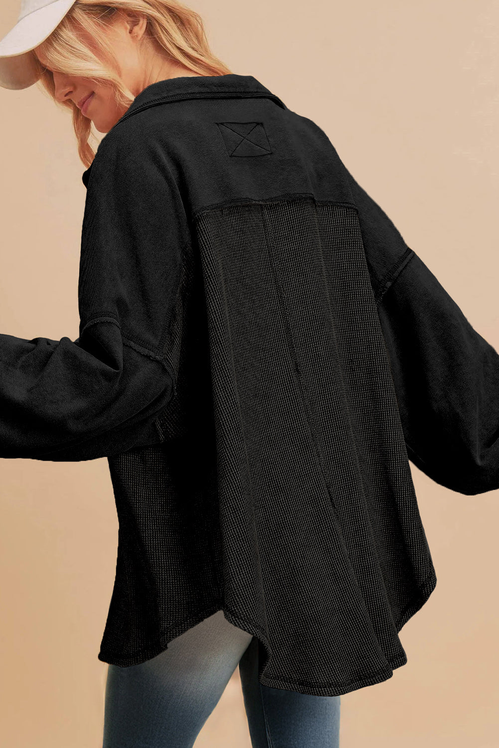 Back To Black Exposed Seam Pocket Loose Corduroy Shirt