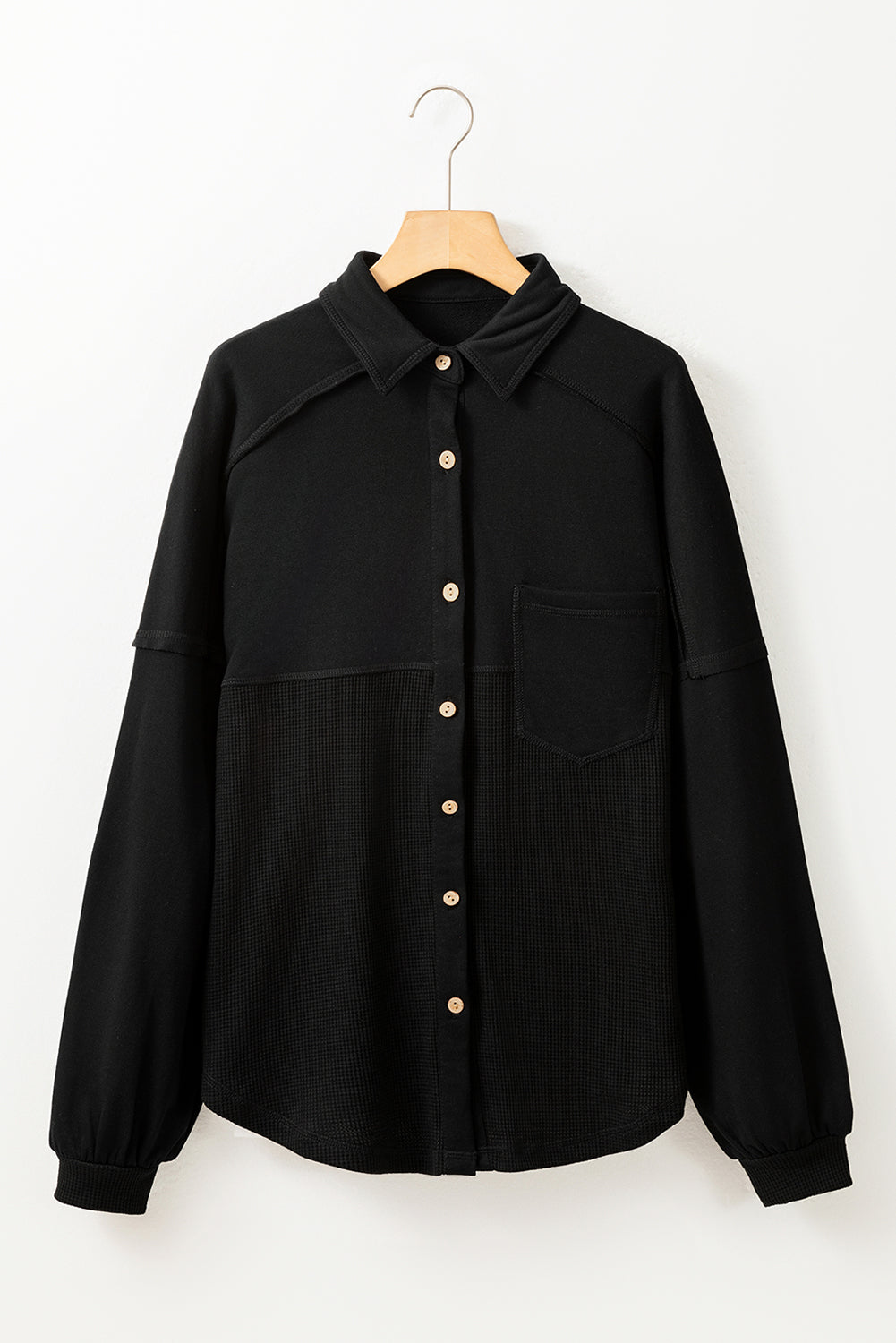 Back To Black Exposed Seam Pocket Loose Corduroy Shirt