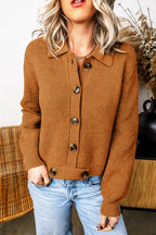 Fell In Love In October Ribbed Knit Collar Button Front Long Sleeve Cardigan