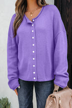 Sugarplum Purple Solid Color Knit Button Sweater Cardigan