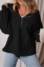 On The Go Black Oversized Half Zip up Hoodie