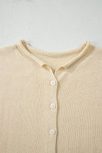 Limoncello Apricot Buttoned Front Rolled Hem Cap Sleeve Sweater Top