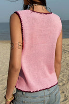 Love Letter Contrast Trim Buttoned Front Knit Summer Blouse