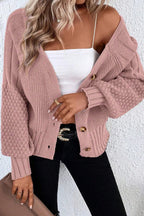 City Of Love Dusty Pink Mixed Texture Knit Button V Neck Sweater Cardigan