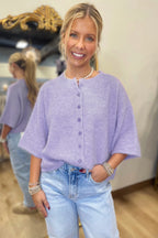 Lavender Haze 3/4 Sleeve Boxy Knit Button Down Sweater Cardigan