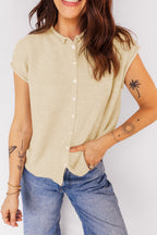 Limoncello Apricot Buttoned Front Rolled Hem Cap Sleeve Sweater Top